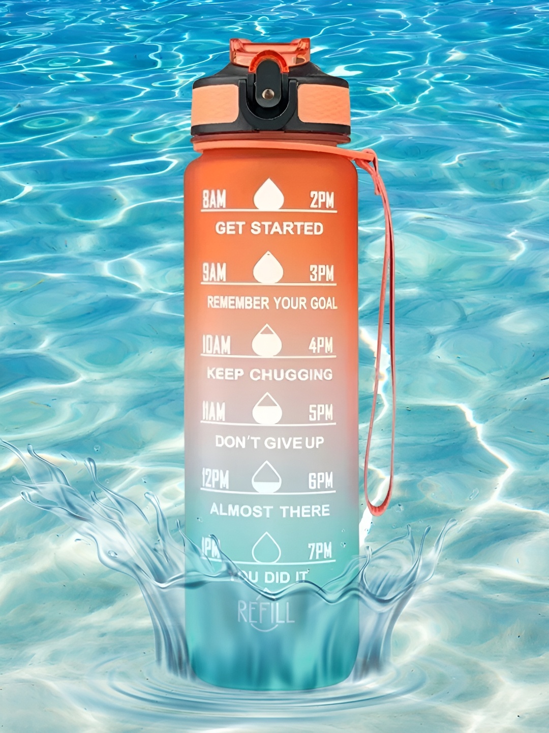 

WELOUR Orange & Blue Trpography Printed Water Bottle 1 ltr