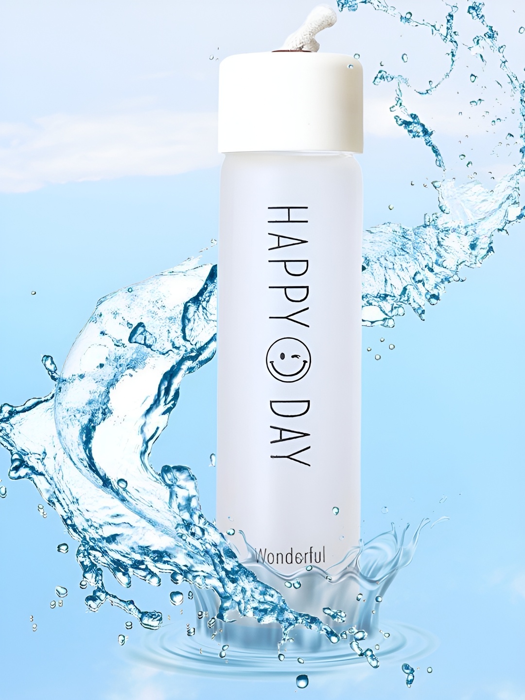 

WELOUR White Single Glass Printed Water Bottle 350 ml