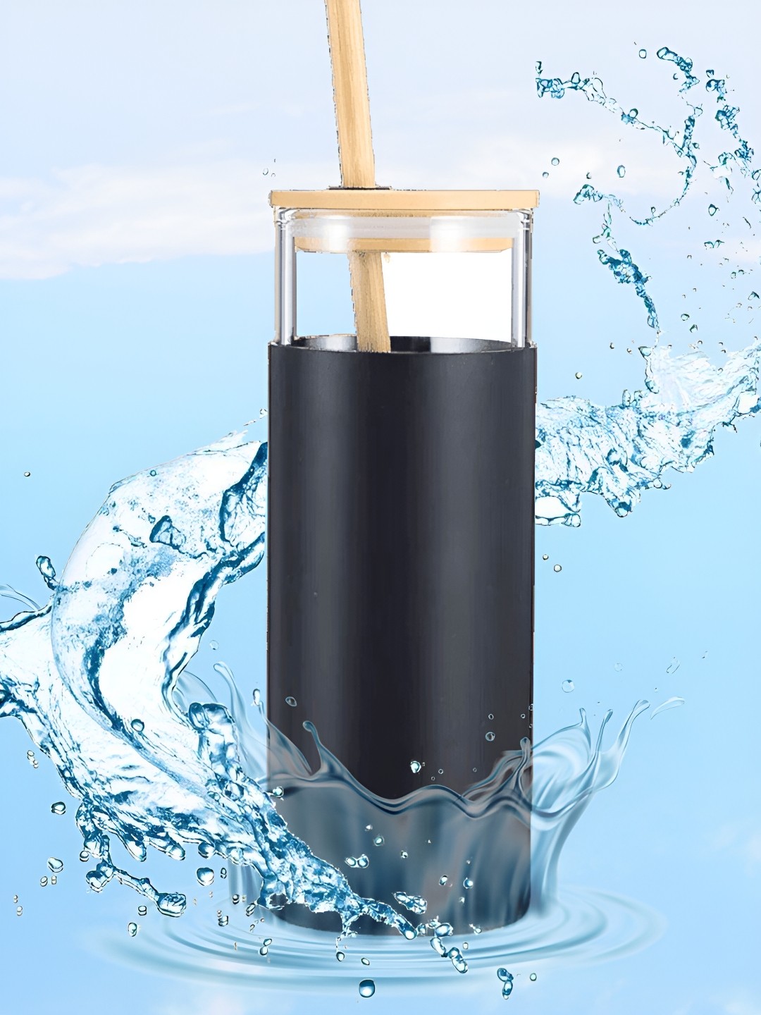 

WELOUR Black Glass Printed Water Bottle 500 ml