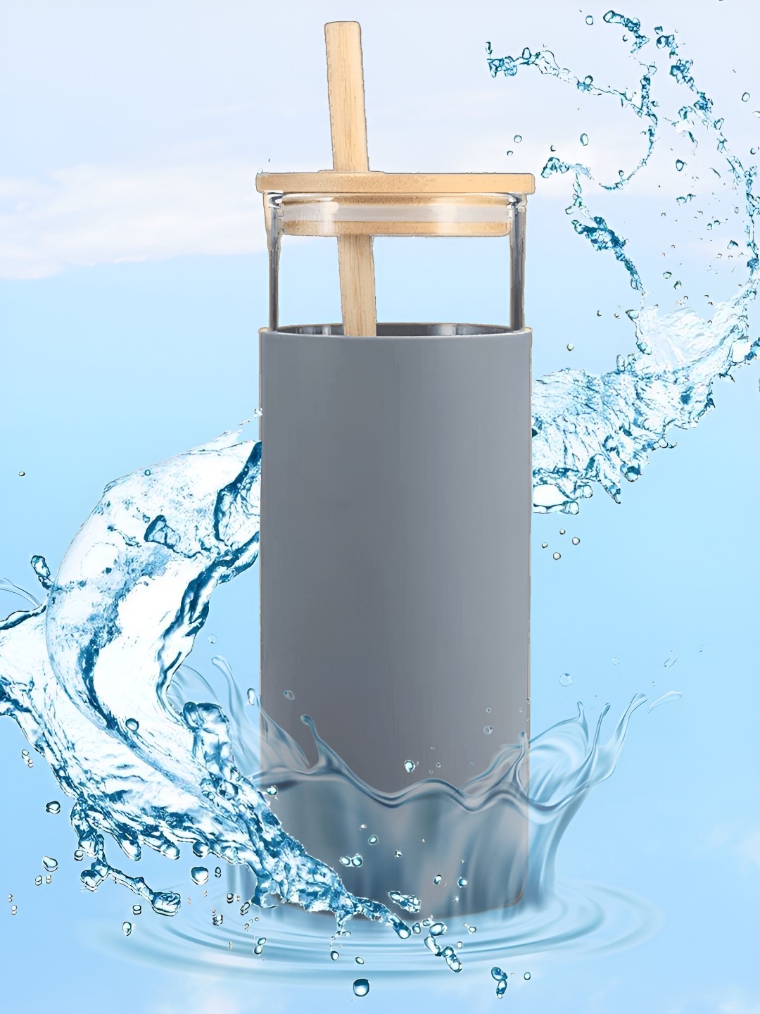 

WELOUR Grey & Transparent Glass Sipper Water Bottle 450 ml
