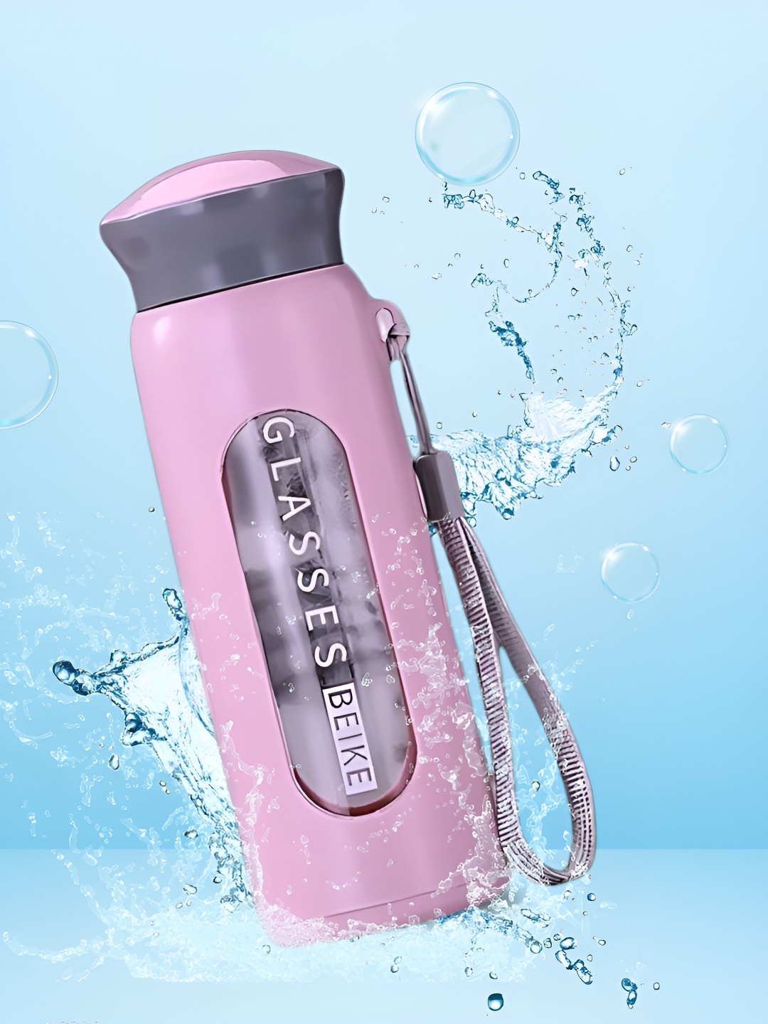 

WELOUR Pink Single Glass Printed Water Bottle 400ml