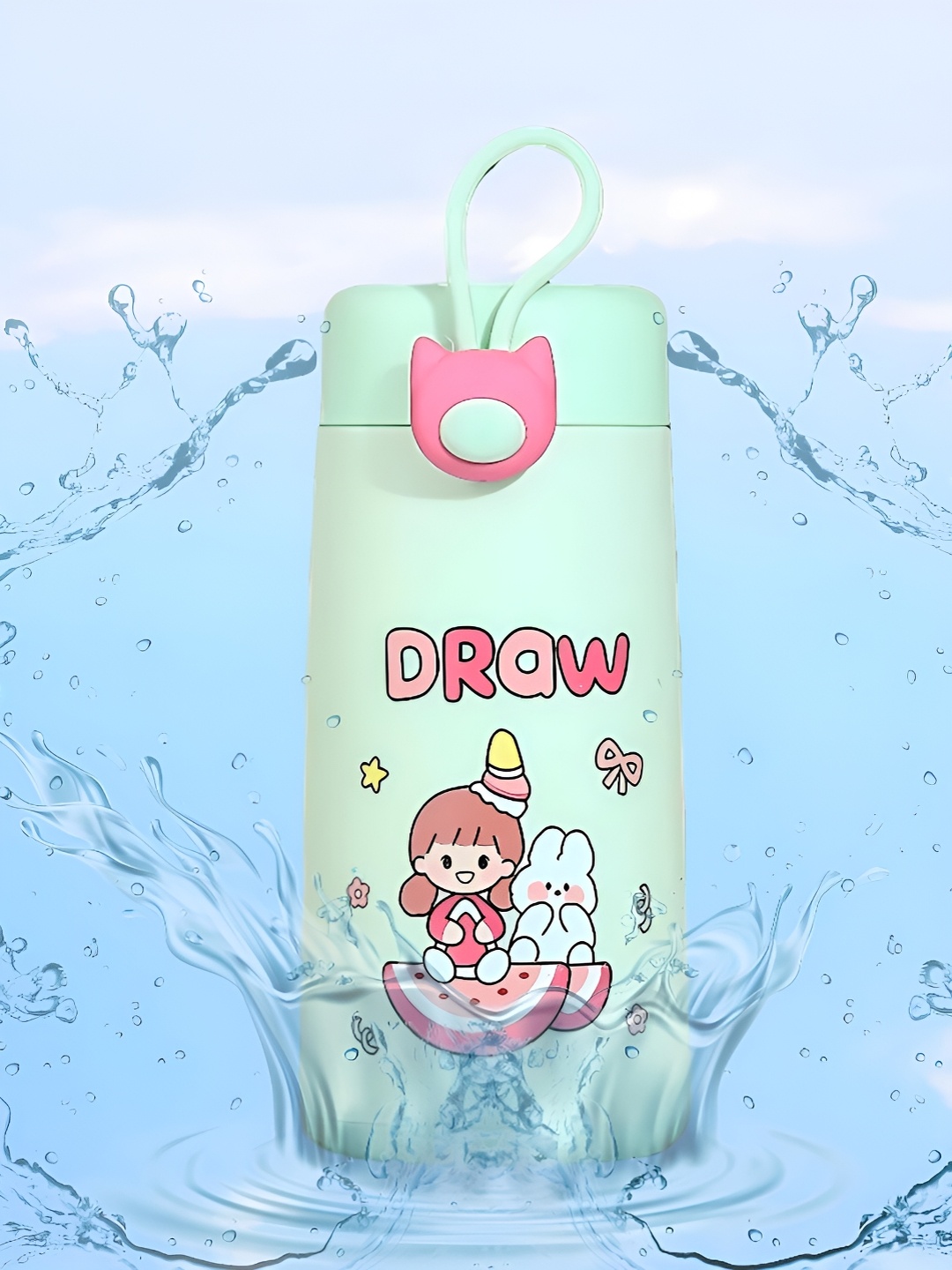 

WELOUR Green Glass Printed Water Bottle 350ml