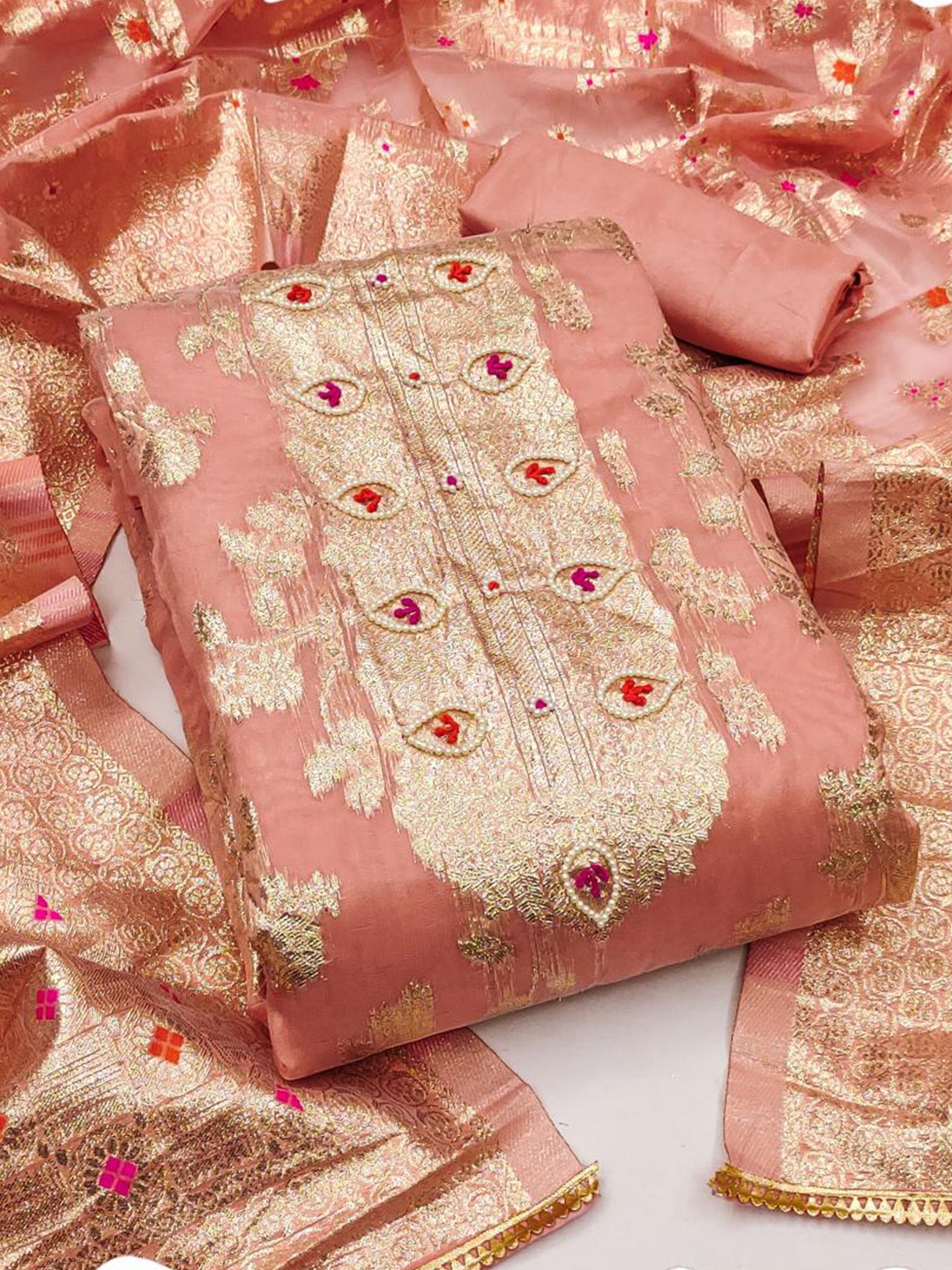 

Dori Embroidered Unstitched Dress Material, Pink