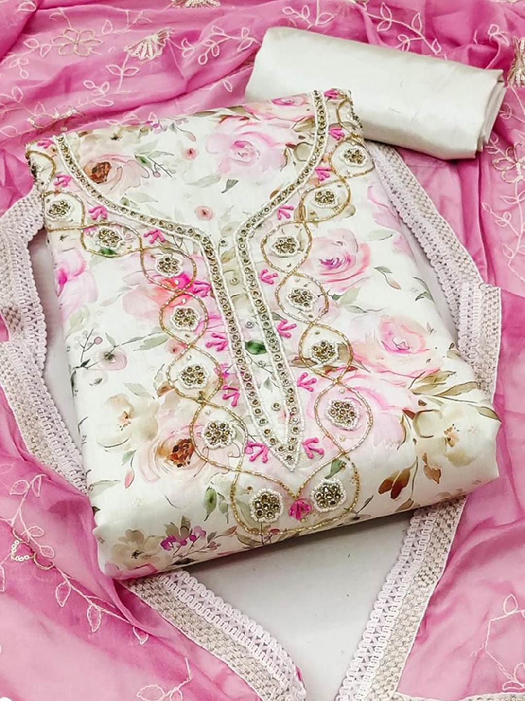 

Dori Embroidered Unstitched Dress Material, Pink