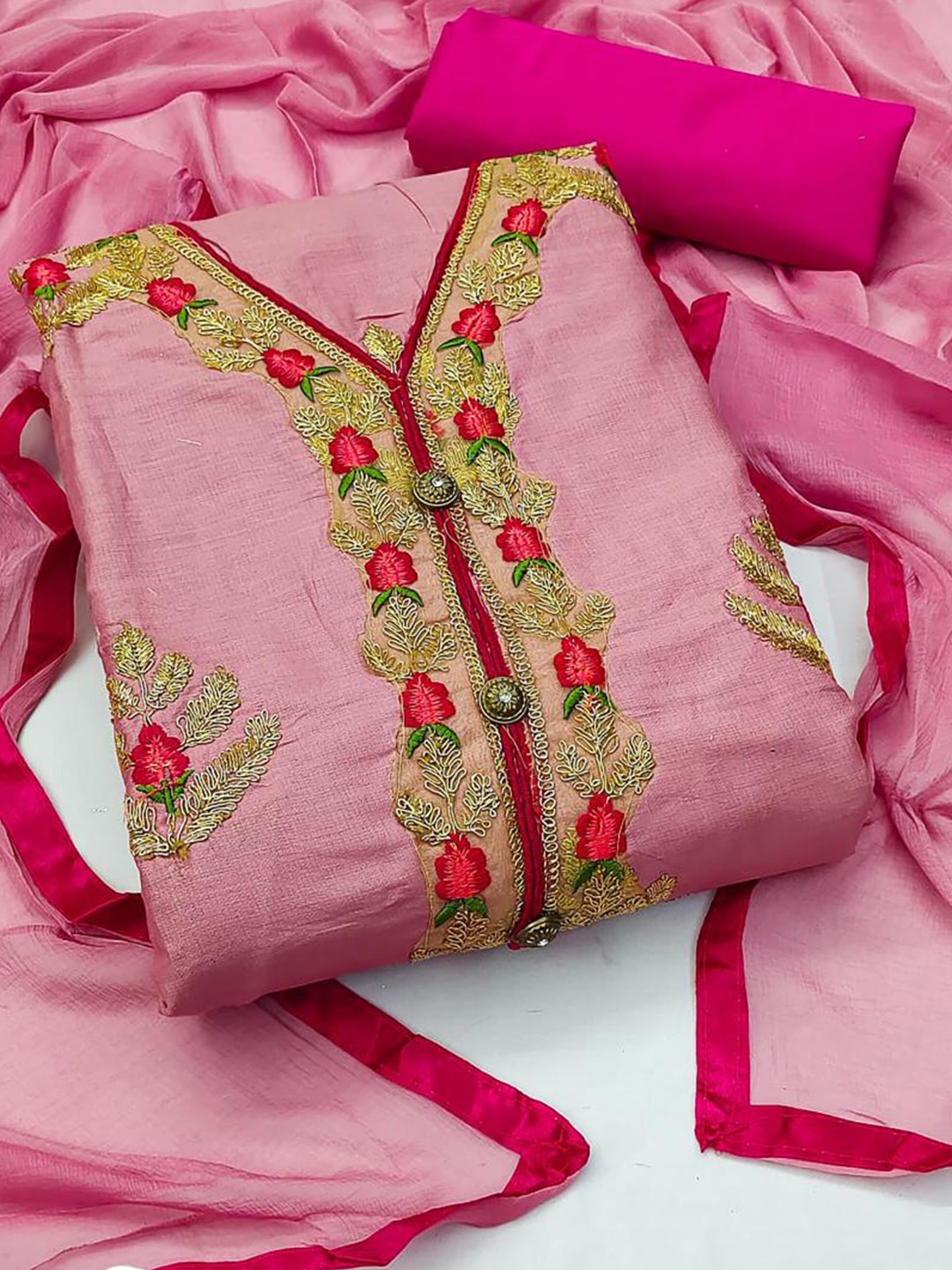 

Dori Embroidered Unstitched Dress Material, Pink