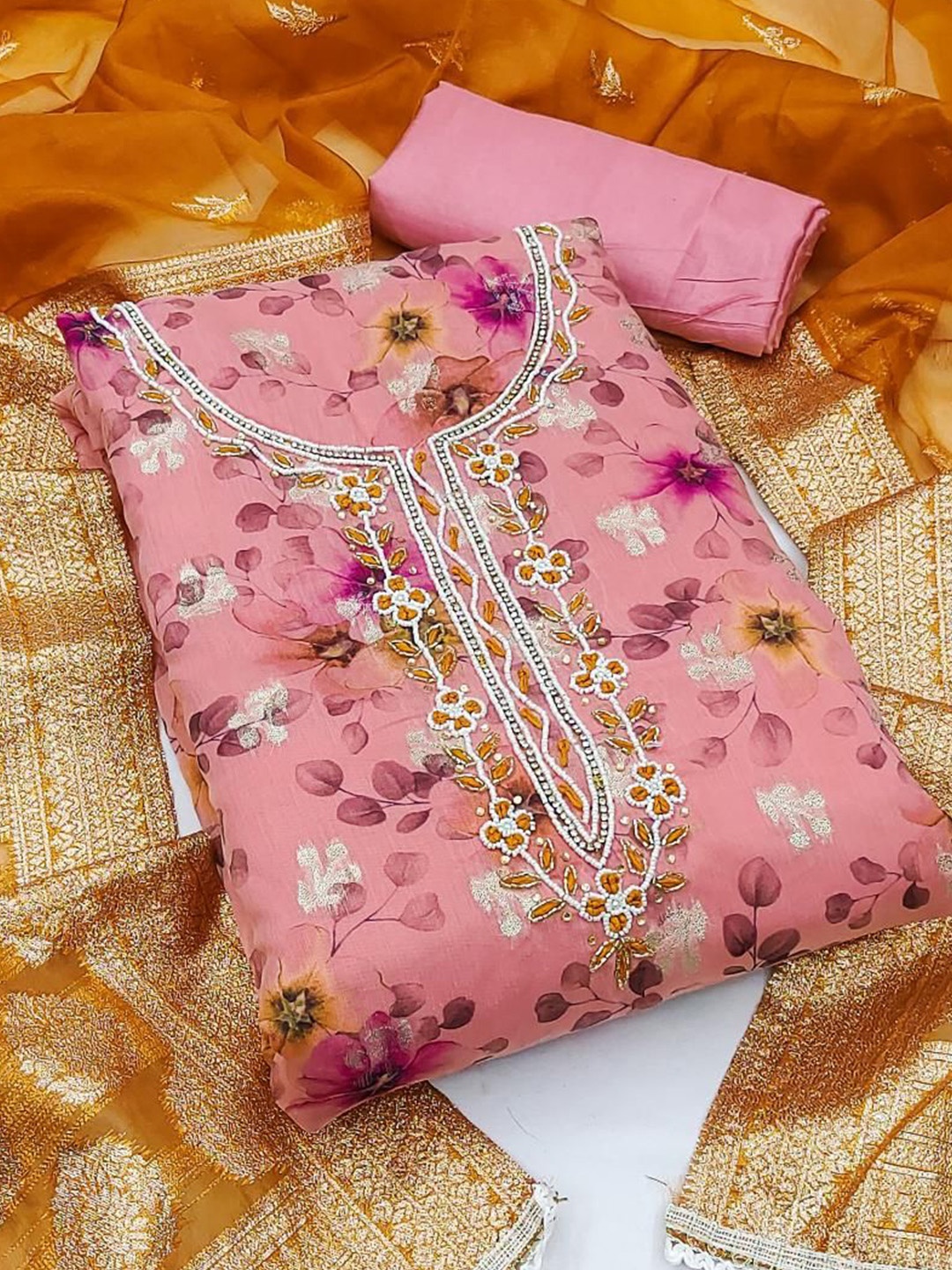 

Dori Embroidered Unstitched Dress Material, Pink