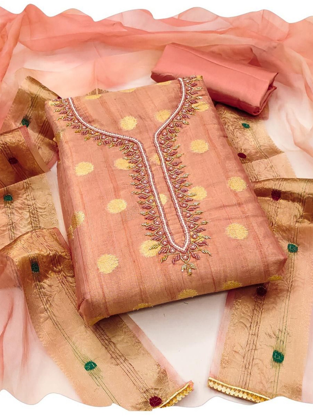 

Dori Embroidered Unstitched Dress Material, Peach
