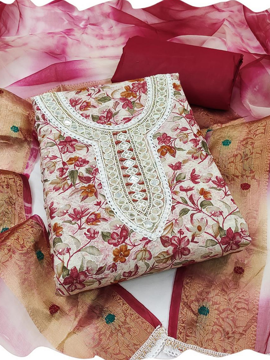 

Dori Embroidered Unstitched Dress Material, Maroon
