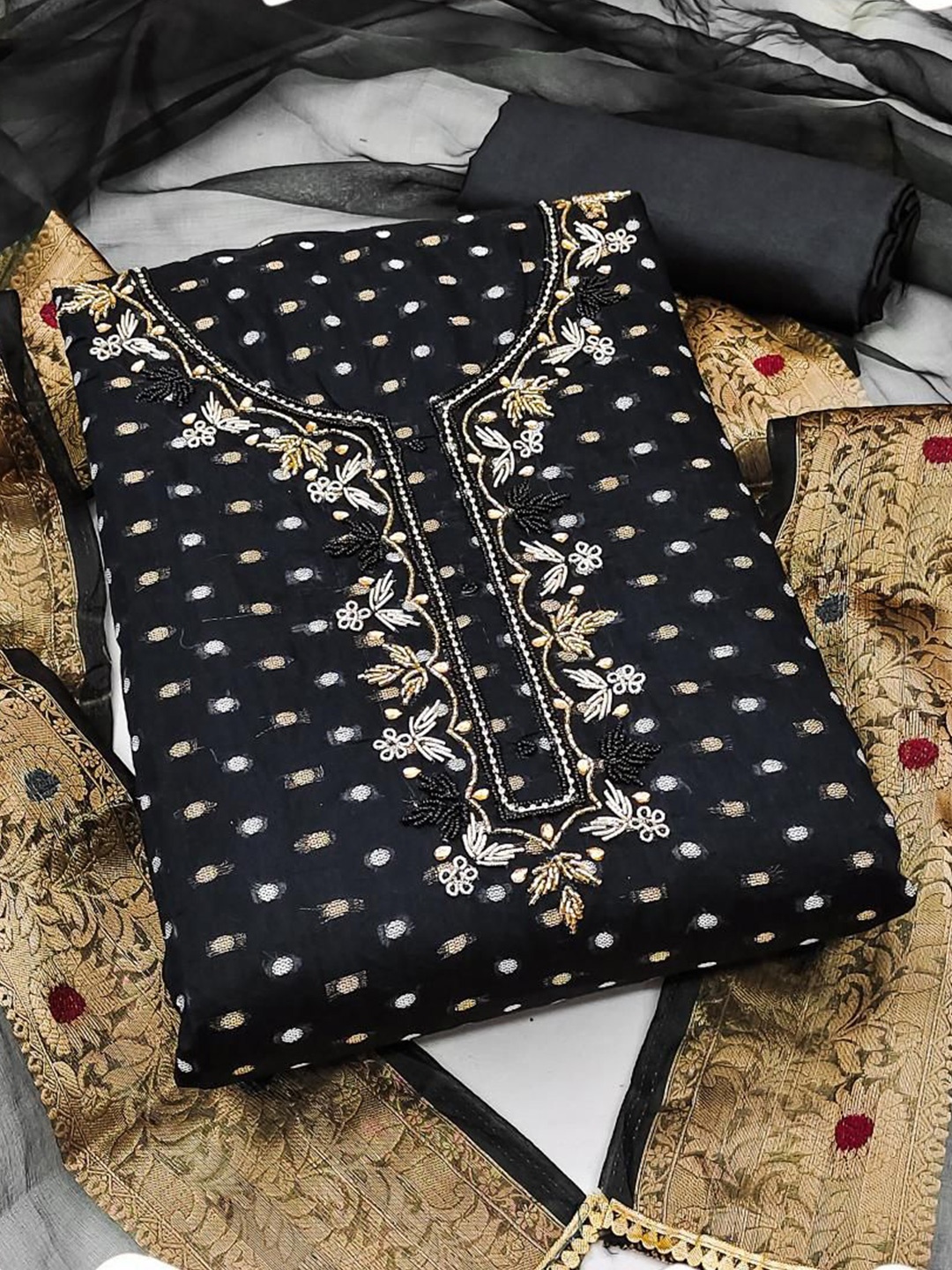 

Dori Embroidered Unstitched Dress Material, Black