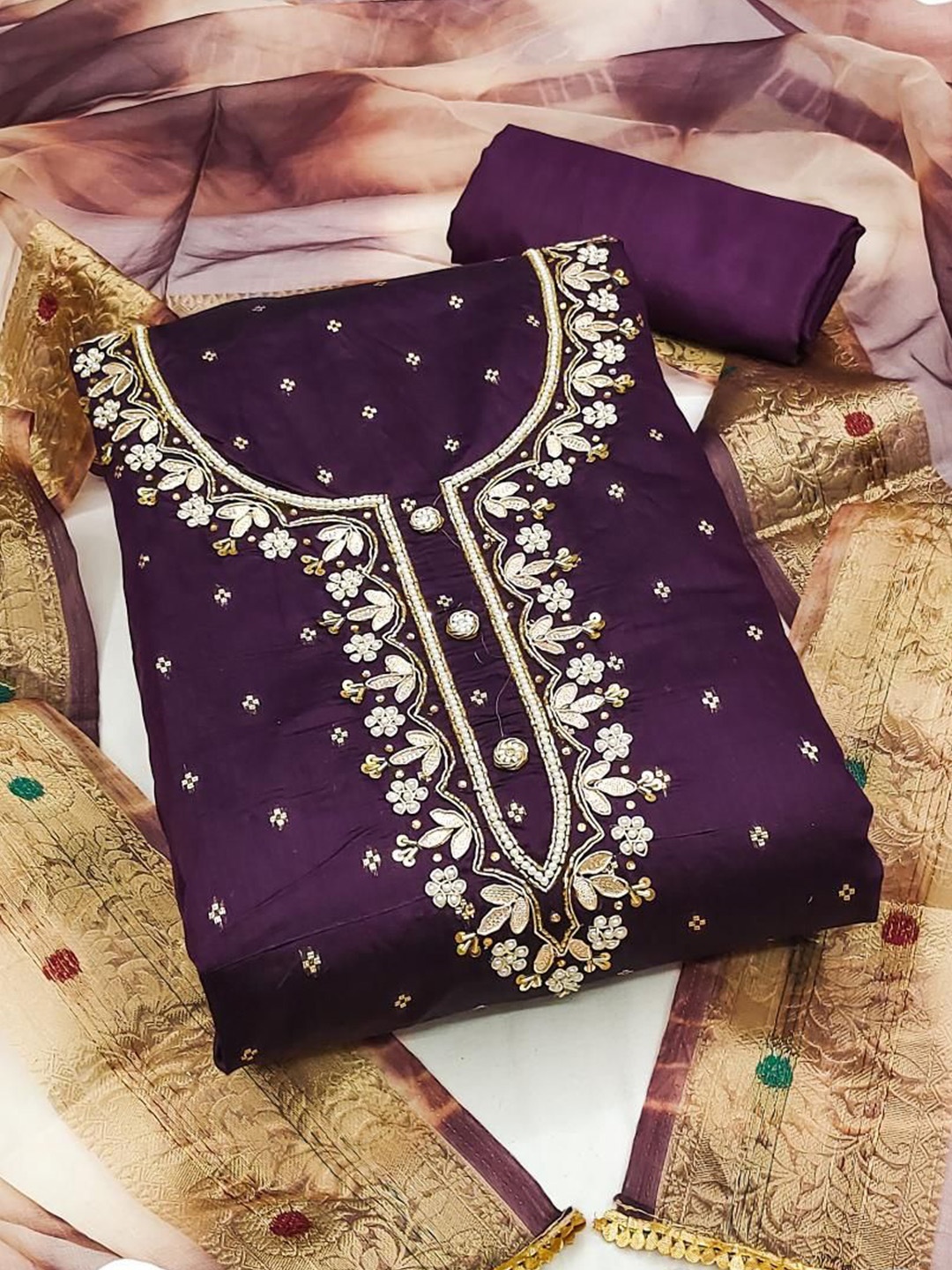 

Dori Embroidered Unstitched Dress Material, Maroon