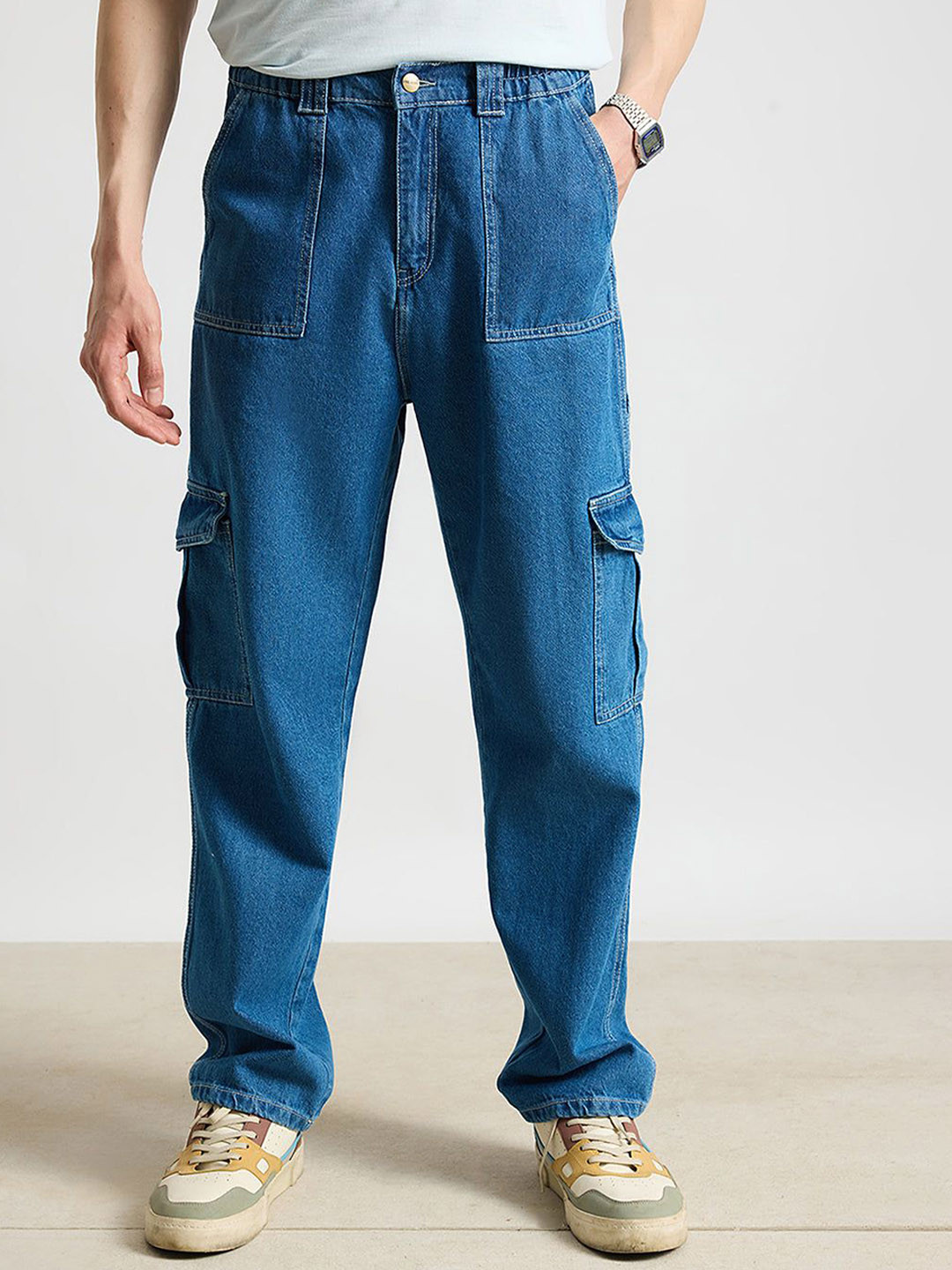 

FREAKINS Men Straight Fit High-Rise Low Distress Jeans, Blue
