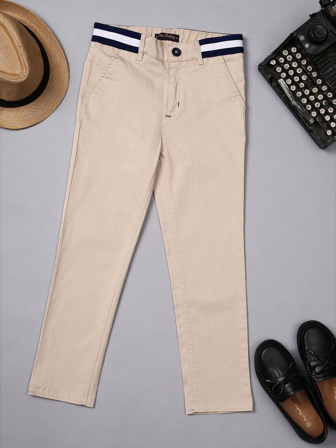 

One Friday Boys Mid Rise Regular Fit Relaxed Trouser, Beige