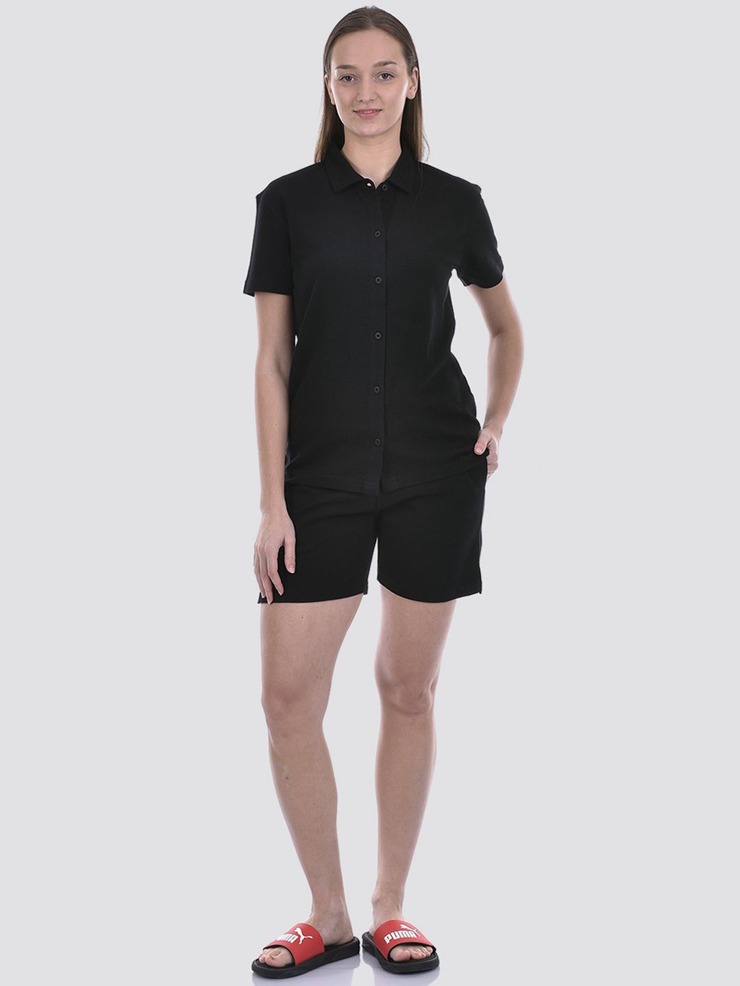 

ONEWAY Self Design Shirt & Shorts Co-Ords, Black