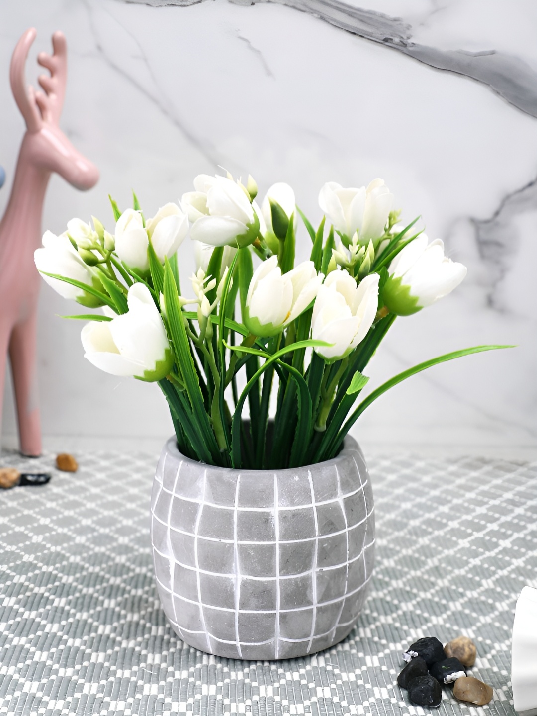 

TAYHAA White & Green Tulip Artificial Flower With Pot