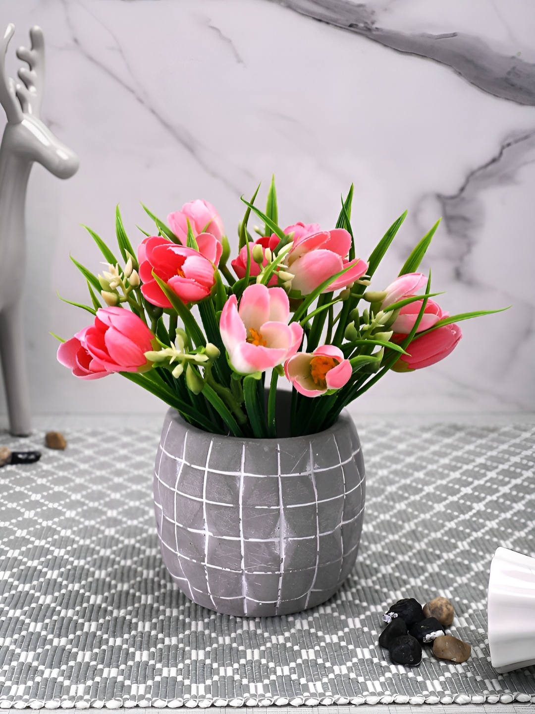 

TAYHAA Pink & Green Tulip Artificial Plant With Pot