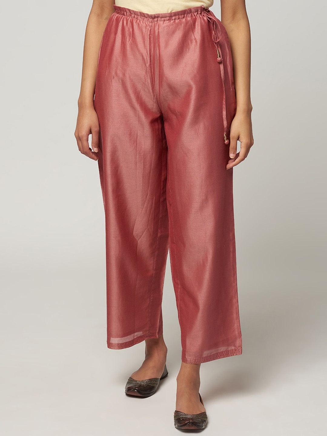 

Fabindia Women Mid-Rise Cotton Silk Plain Regular Trousers Trousers, Pink