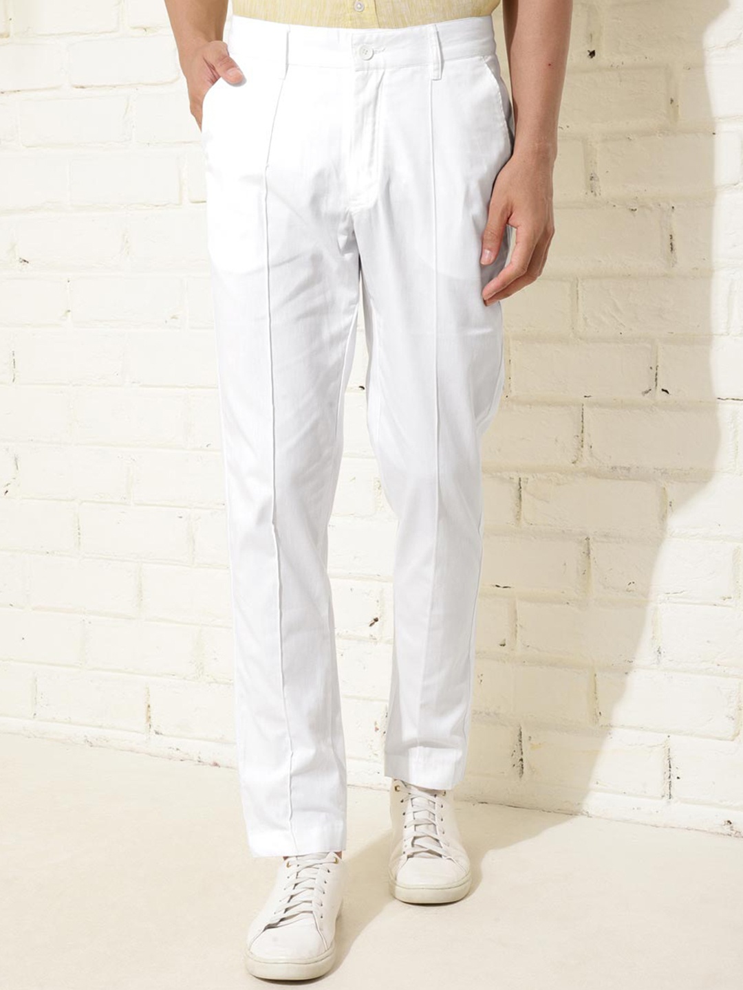 

Fabindia Men Slim Fit Mid-Rise Cotton Plain Regular Trousers Trousers, White