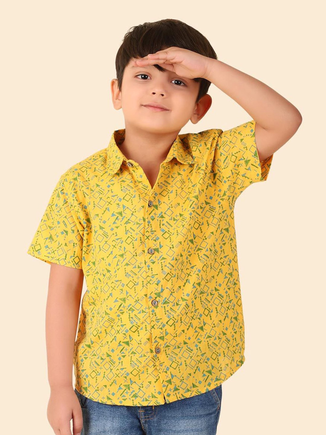 

Fabindia Boys Conversational Printed Casual Shirt, Yellow
