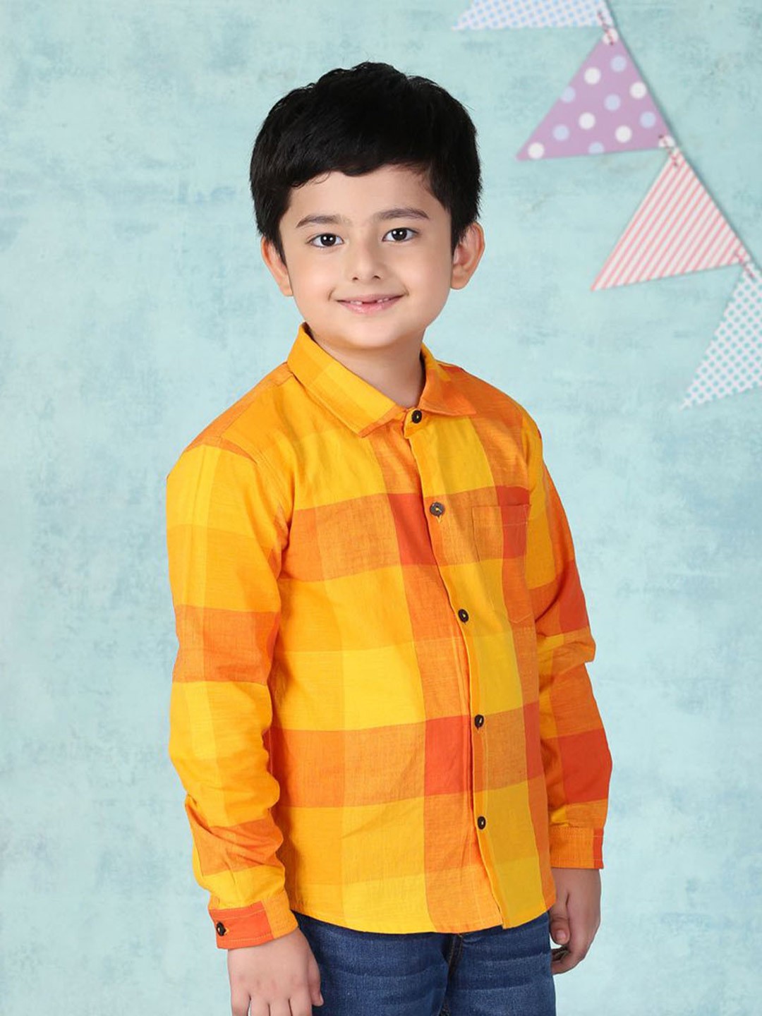 

Fabindia Boys Buffalo Checked Cotton Casual Shirt, Yellow