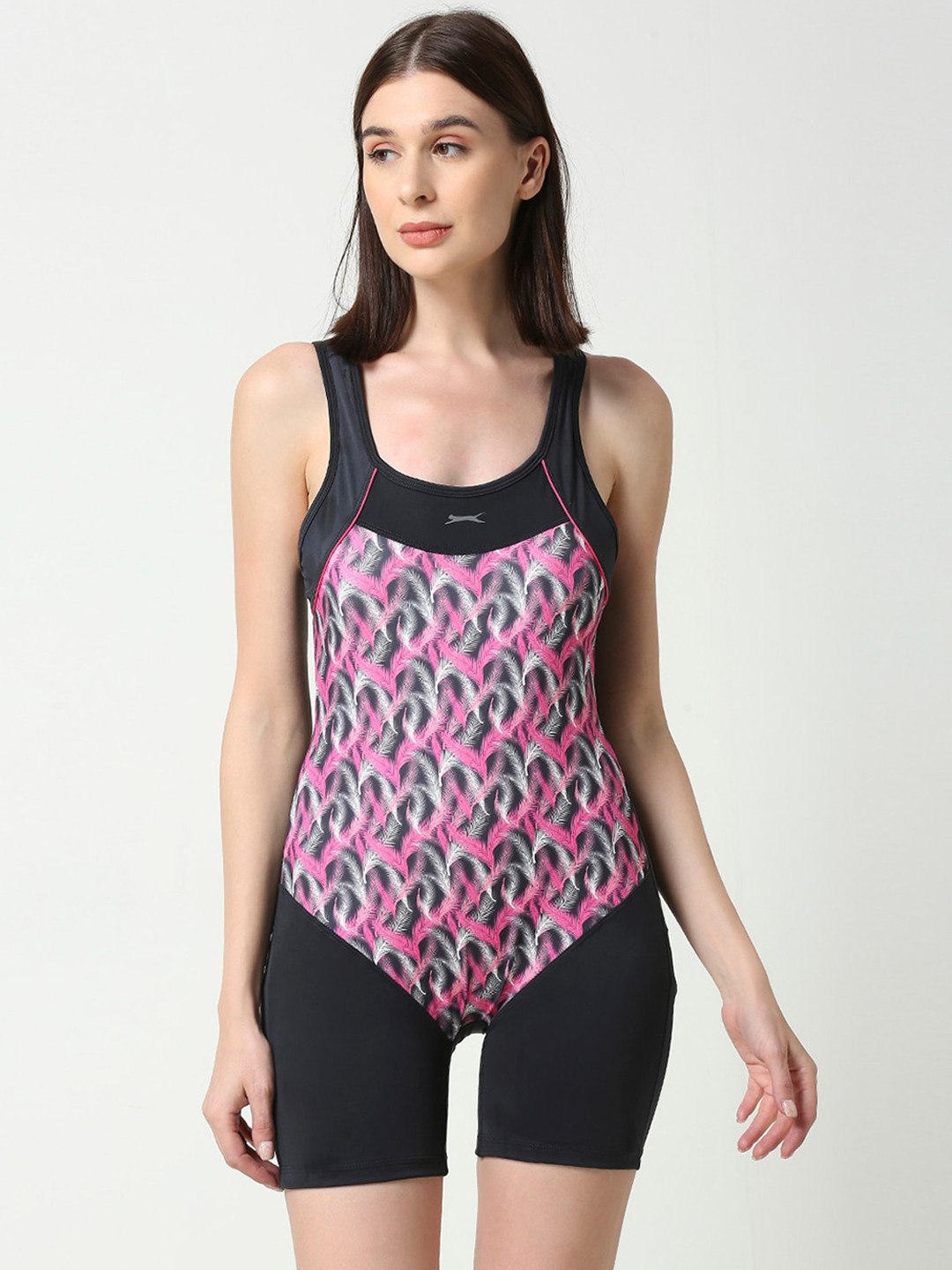 

Black Panther Floral Printed Medium Coverage Swim Bodysuit, Grey
