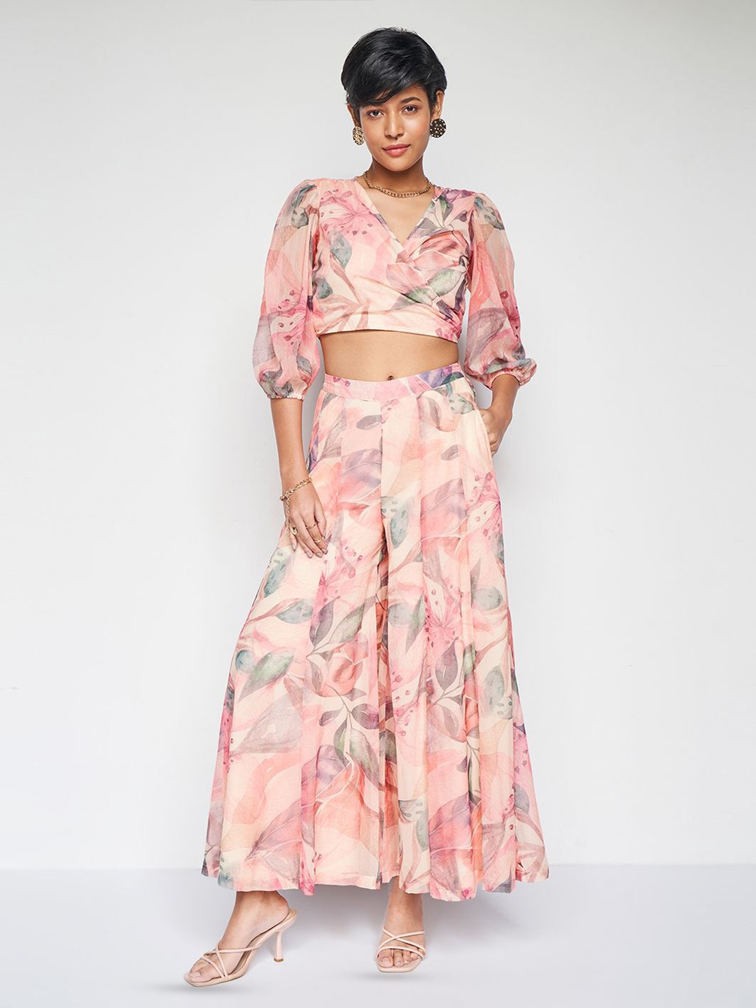 

AND Printed Top With Palazzo Co-Ords, Pink