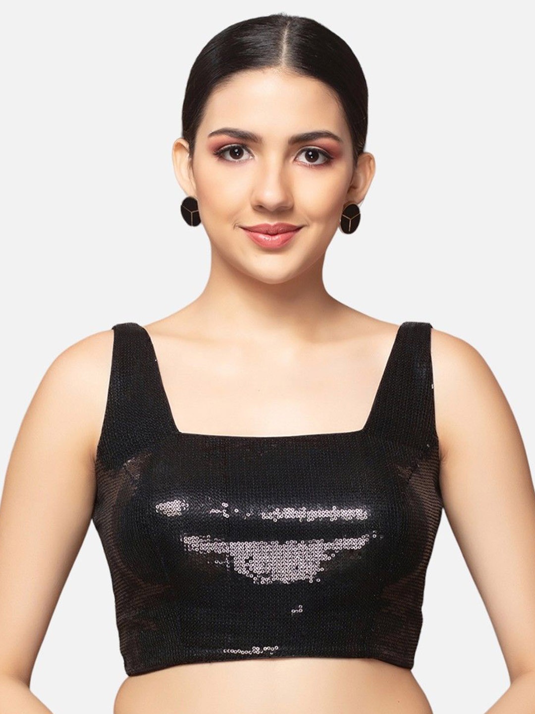 

neckbook Embellished Sequinned Georgette Saree Blouse, Black