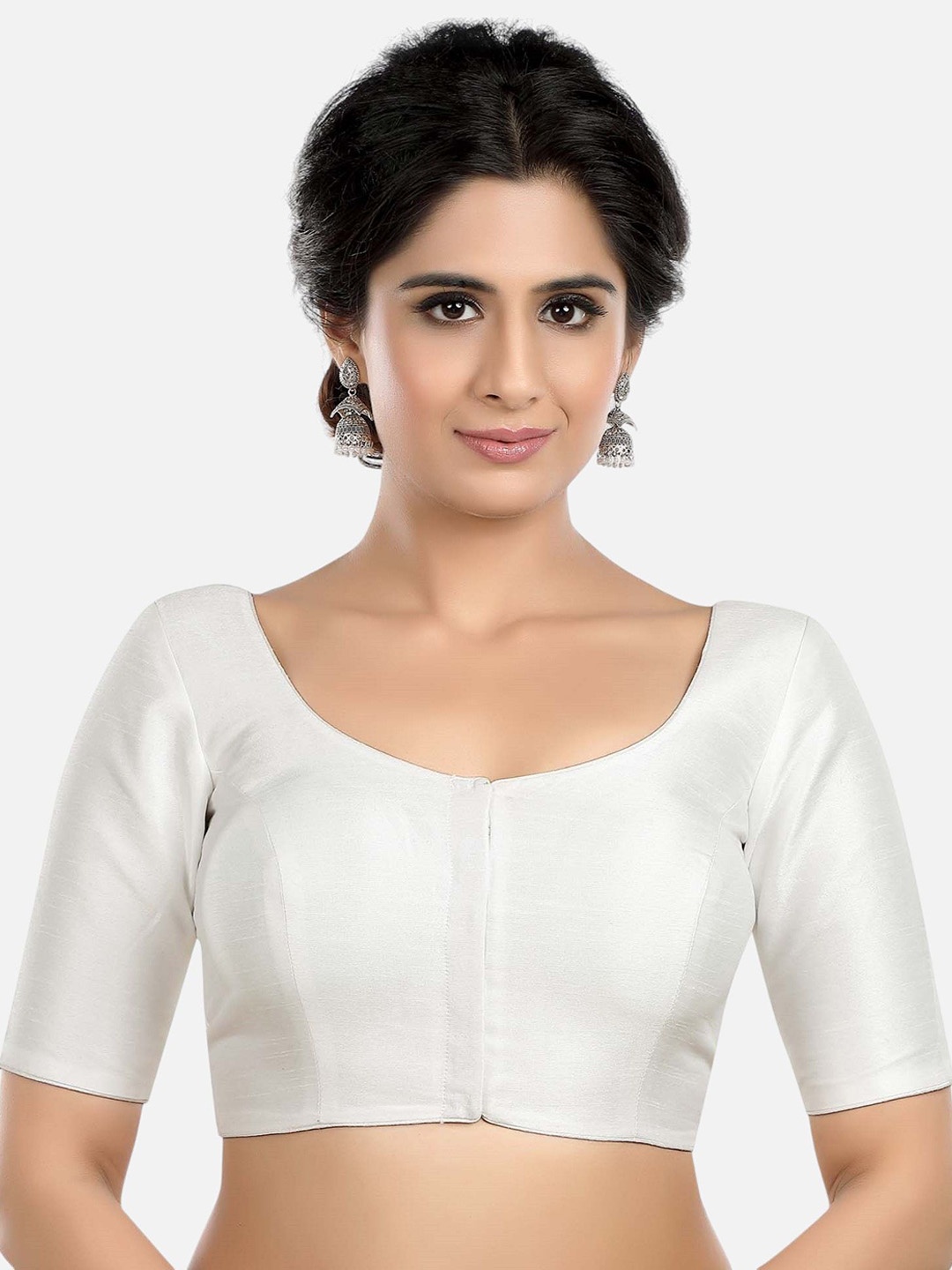 

neckbook Kora Silk Readymade Saree Blouse, White