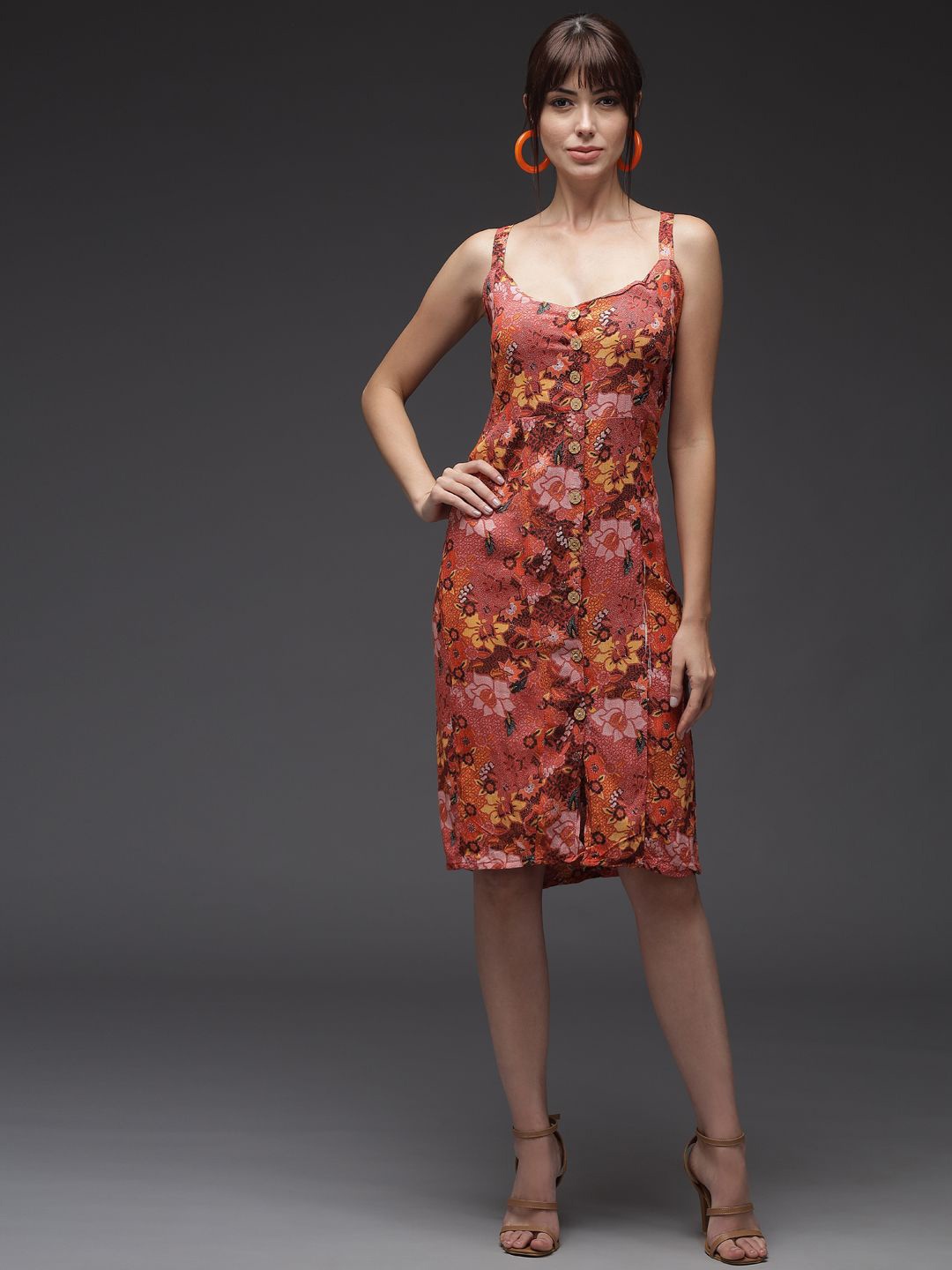 

TANDUL Floral Print Net Sheath Dress, Brown