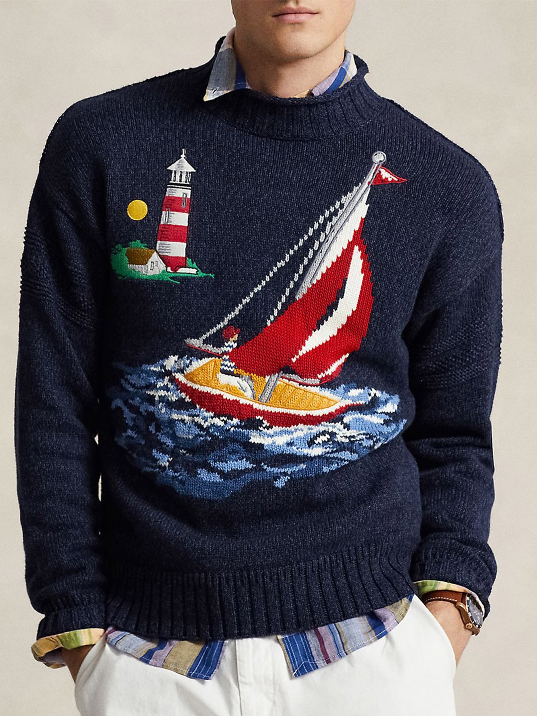 

Polo Ralph Lauren Printed Cotton Round Neck Sweater, Blue