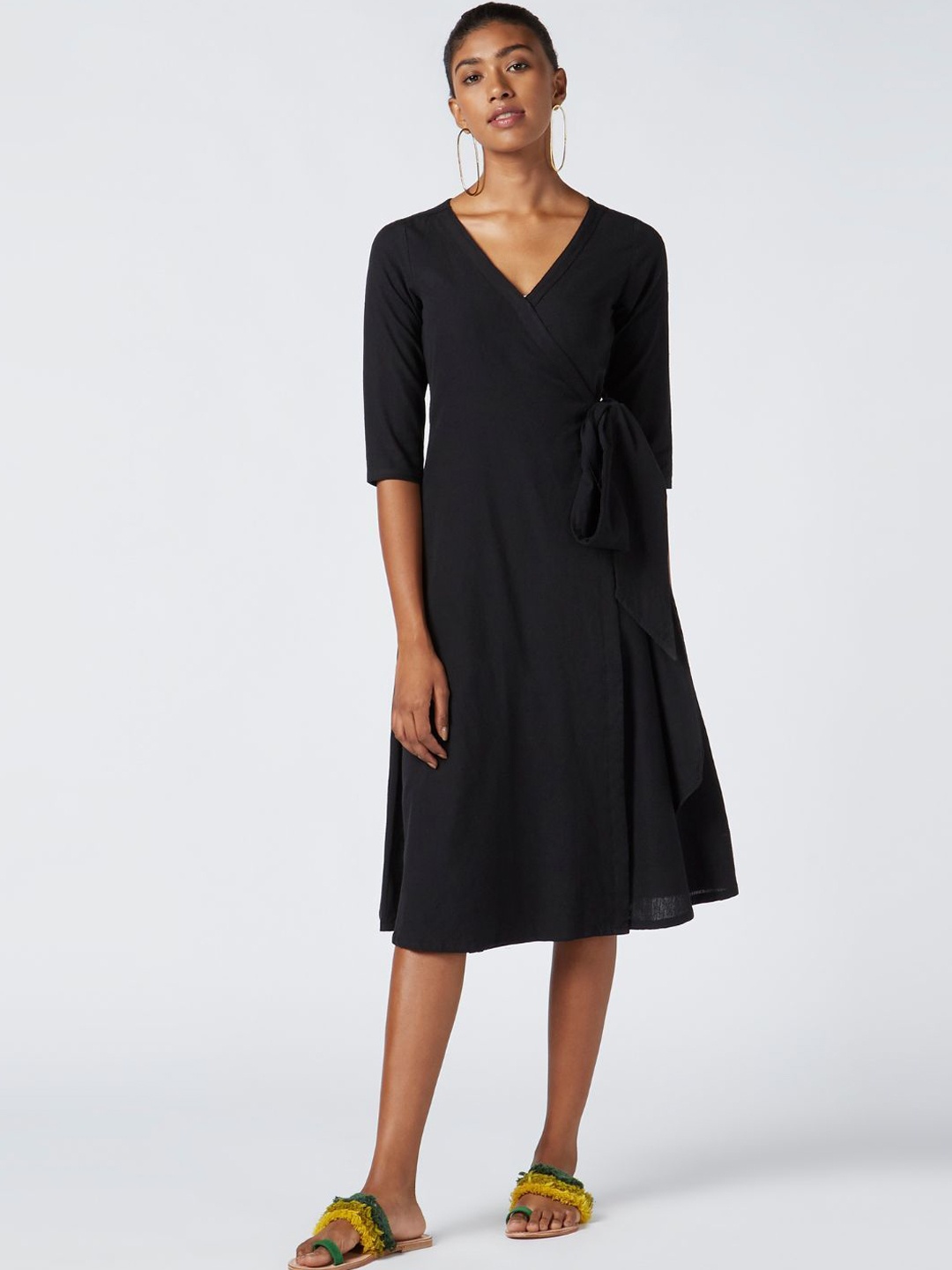 

OKHAI Cotton V-Nevck Wrap Dress, Black