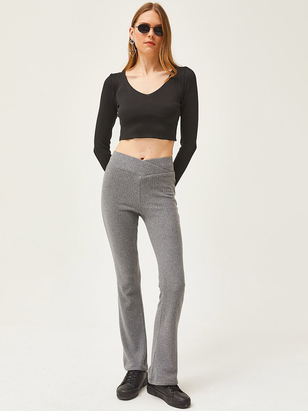 

Olalook Cotton Ankle-Length Leggings, Grey