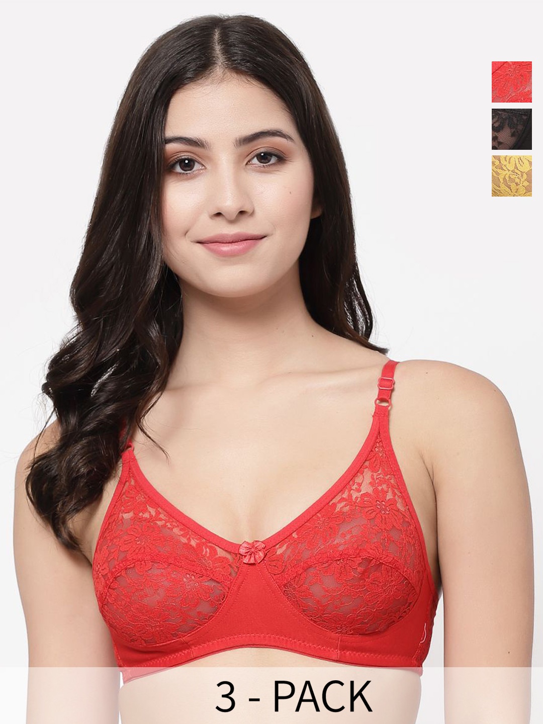 

Docare Pack Of 3 Full Coverage Non Padded Cut and Sew Bralette Bra With All Day Comfort, Yellow
