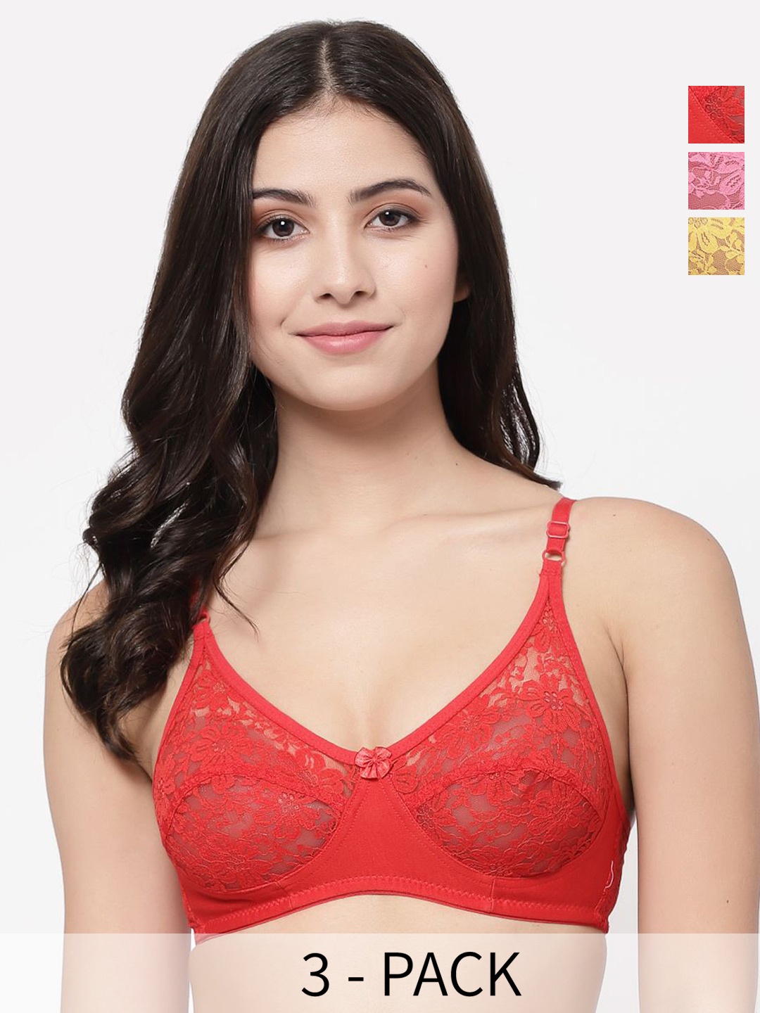 

Docare Pack Of 3 Full Coverage Non Padded Cut and Sew Bralette Bra With All Day Comfort, Yellow