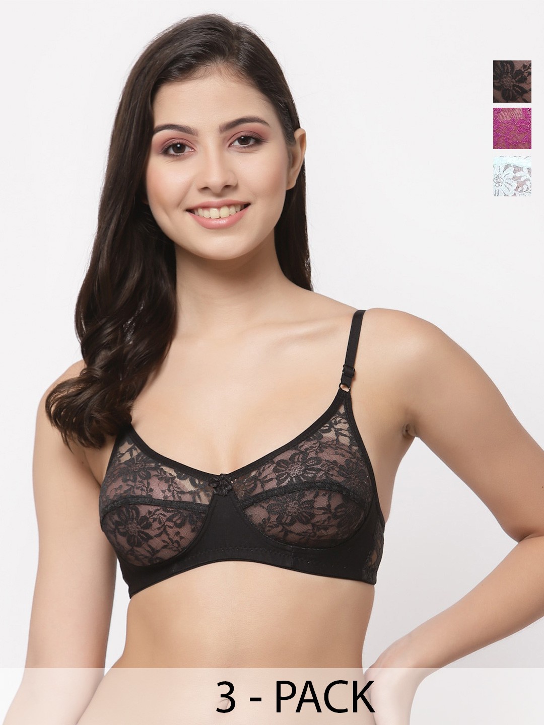 

Docare Floral Bralette Bra Full Coverage, Black