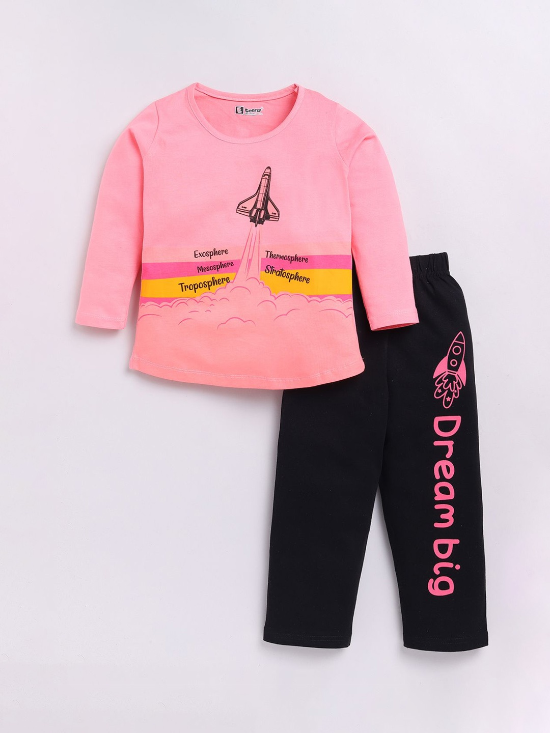

E-TEENZ Girls Typography Printed Long Sleeves Casual T-shirt With Trousers, Pink