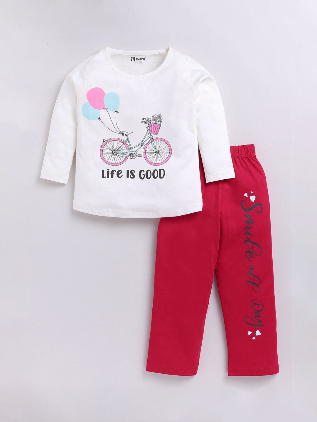 

E-TEENZ Girls Printed T-shirt With Trouser, White