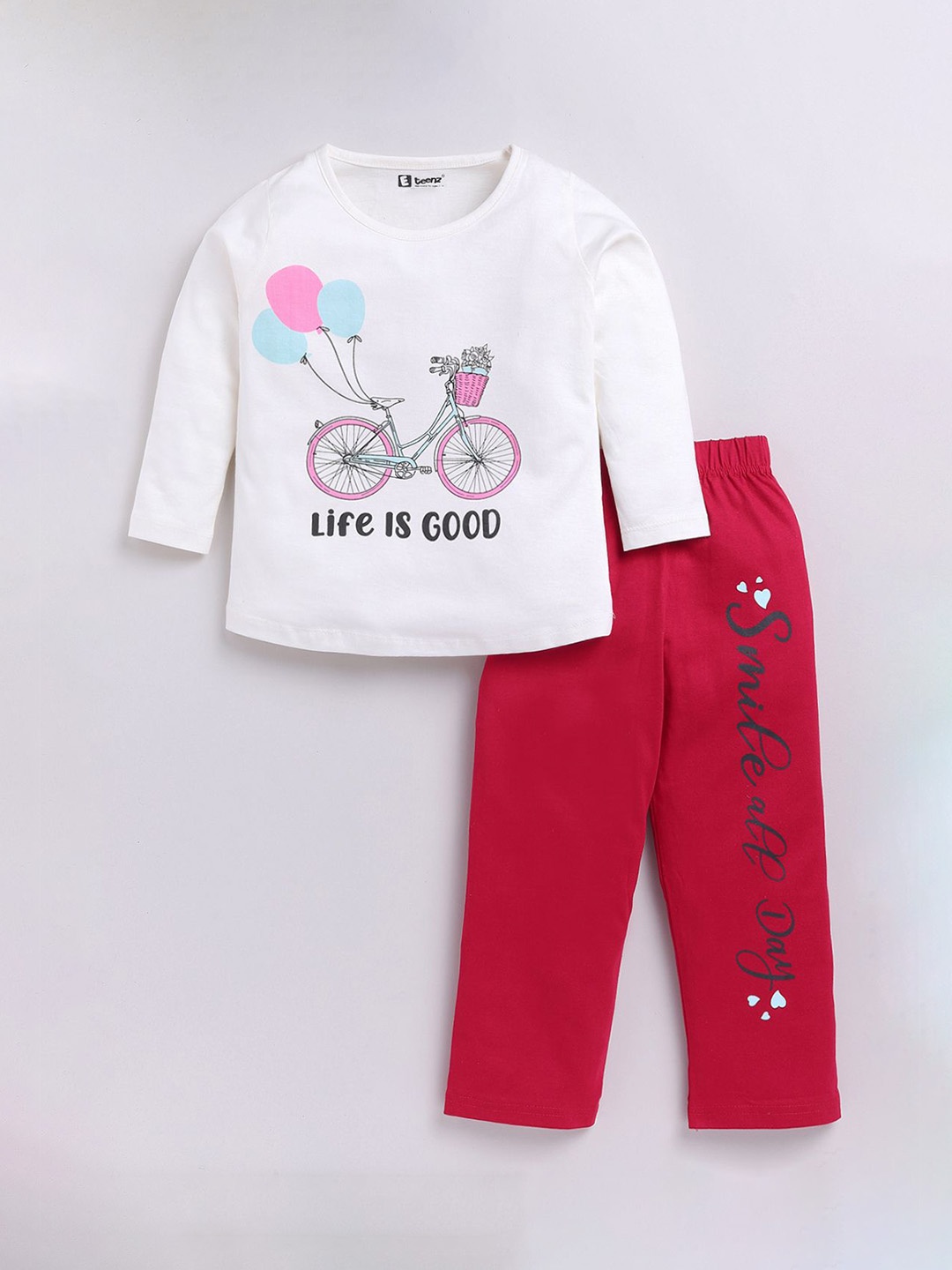 

E-TEENZ Girls Graphic Printed Long Sleeves Casual T-shirt with Trousers, White
