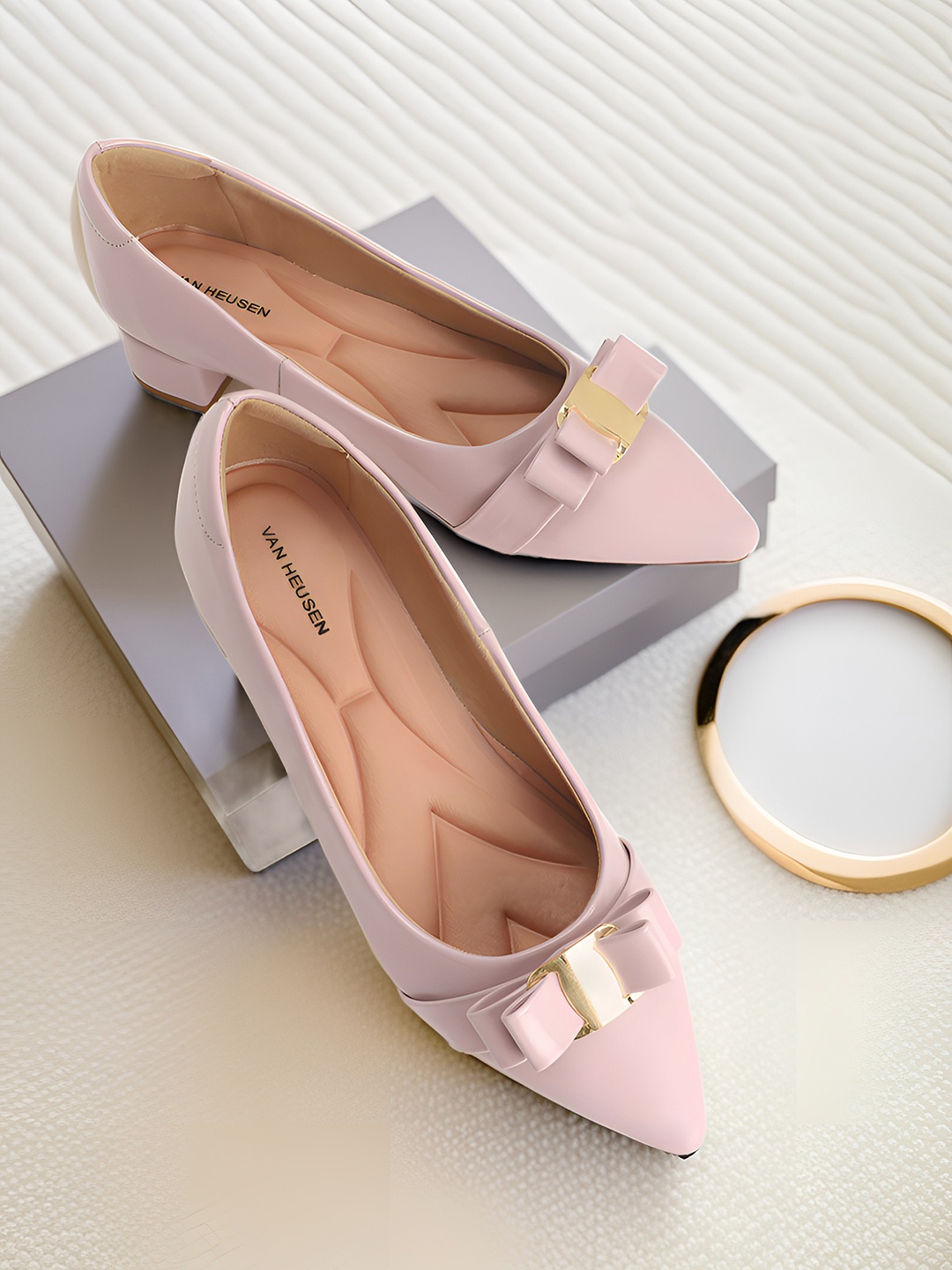 

Van Heusen Block Heel Pumps with Bow Detail, Pink