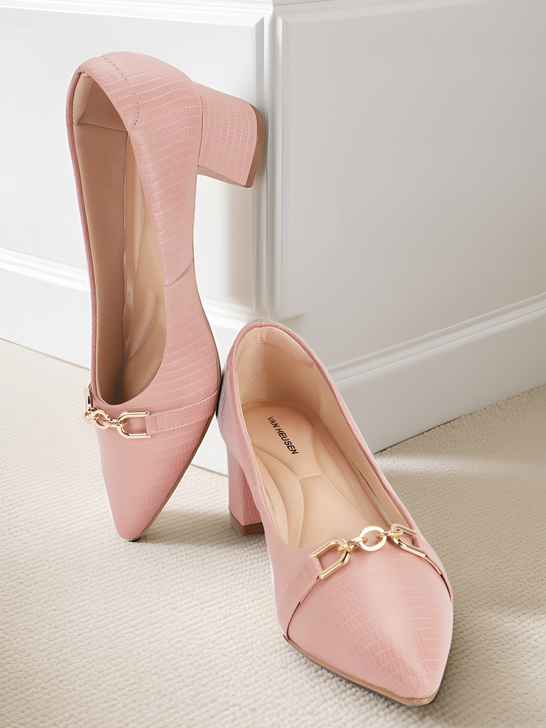 

Van Heusen Snake Skin Textured Block Heel Pumps, Pink