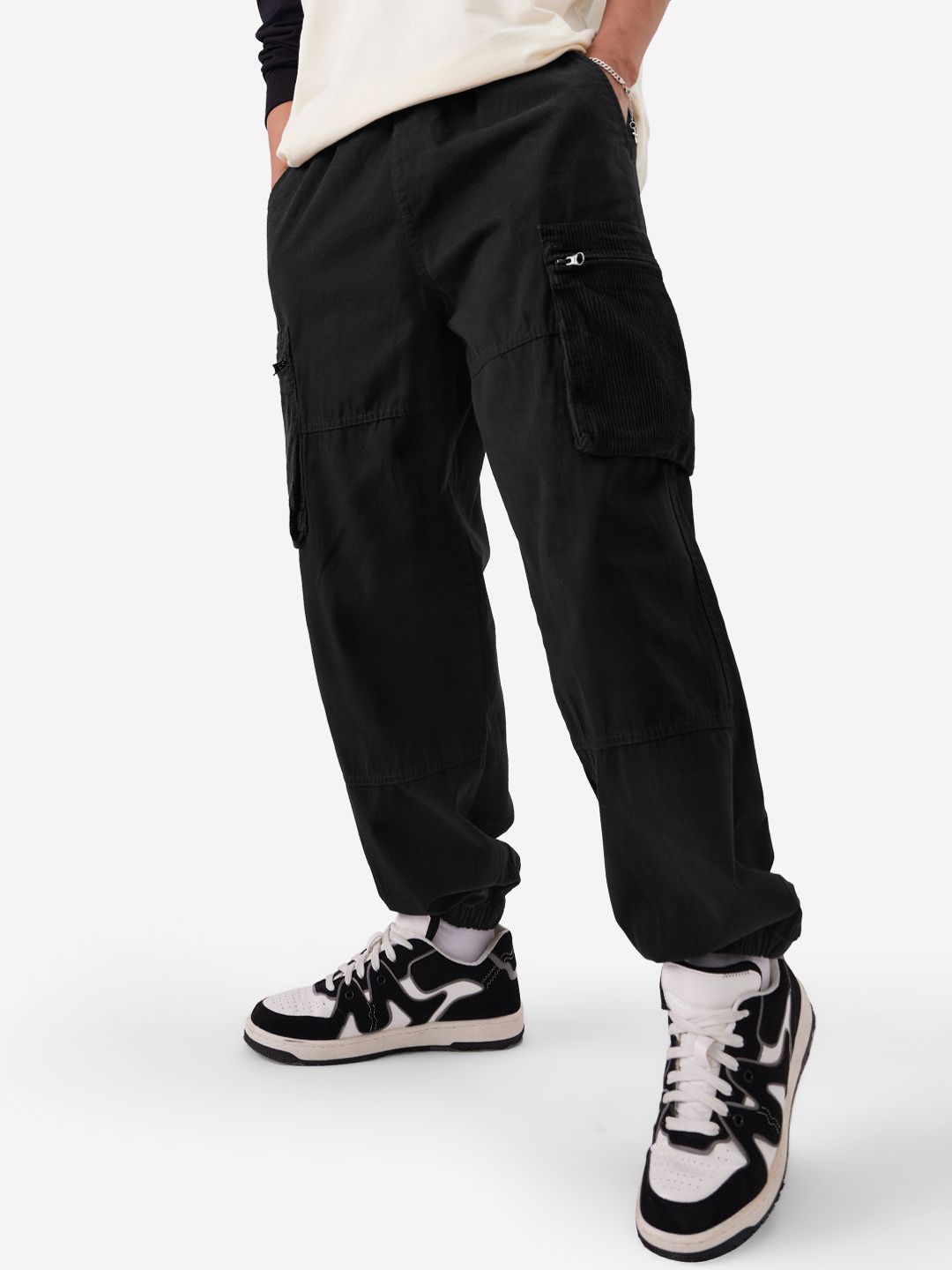 

The Souled Store Men Black Mid Rise Pure Cotton Cargo Joggers