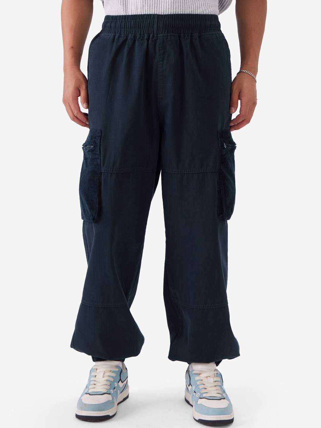 

The Souled Store Men Navy Blue Mid Rise Pure Cotton Cargo Joggers