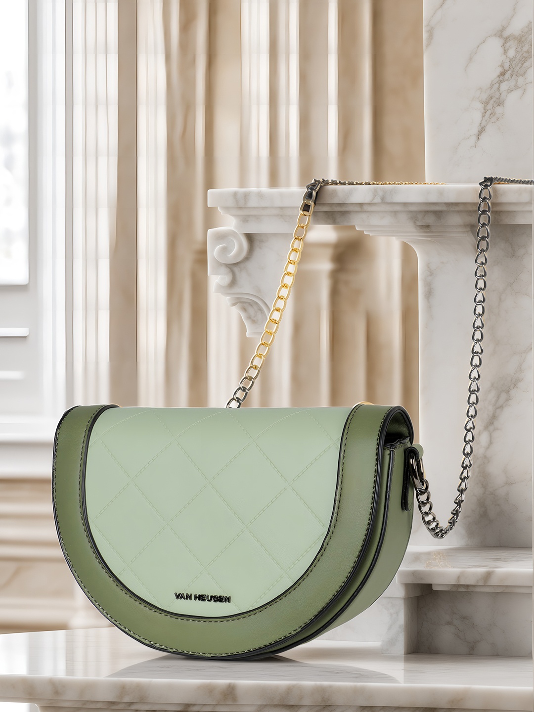 

Van Heusen Colourblocked Half Moon Sling Bag, Green
