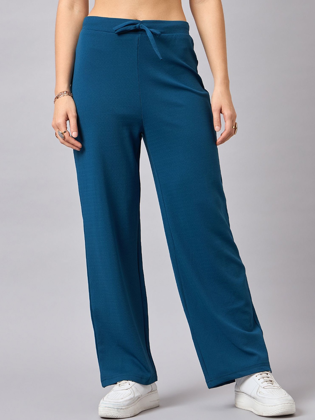 

The Roadster Lifestyle Co. Blue Women Classic High-Rise Wrinkle Free Parallel Trouser