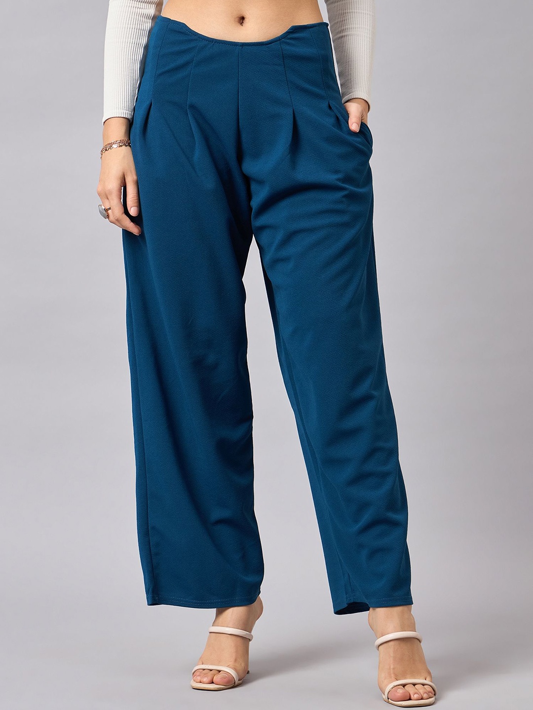 

The Roadster Lifestyle Co. Blue Women Classic High-Rise Wrinkle Free Parallel Trouser