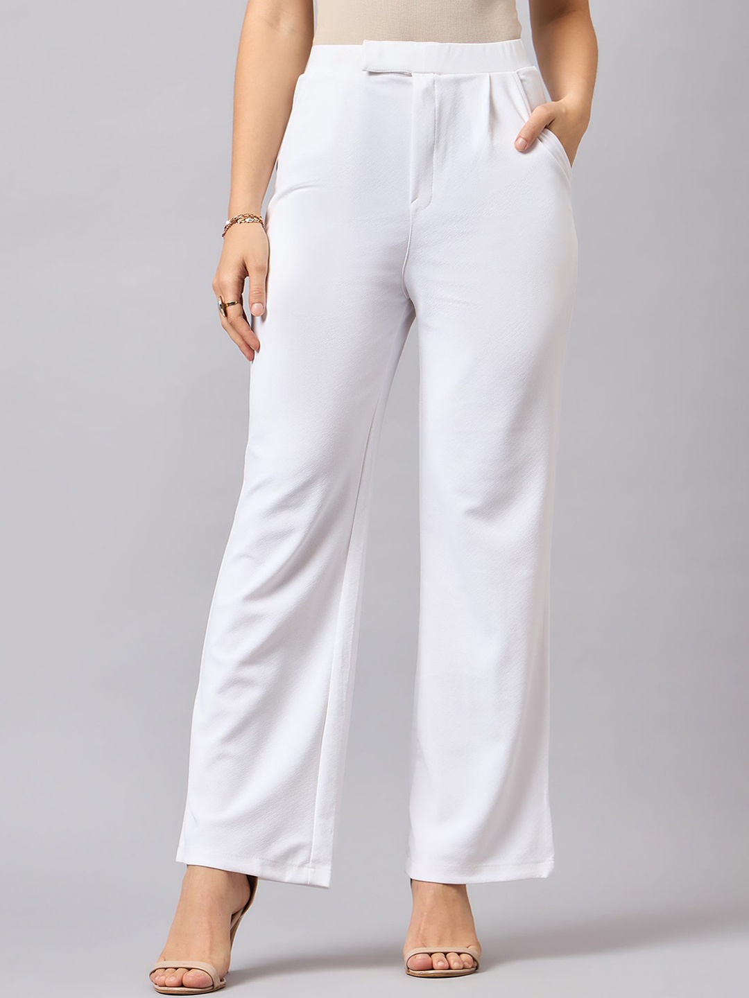 

The Roadster Lifestyle Co. White Women Classic High-Rise Wrinkle Free Trouser