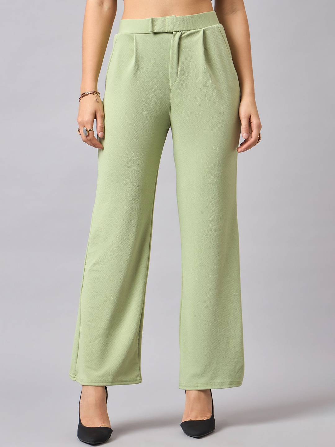 

The Roadster Lifestyle Co. Sea Green Women Classic High-Rise Wrinkle Free Trousers