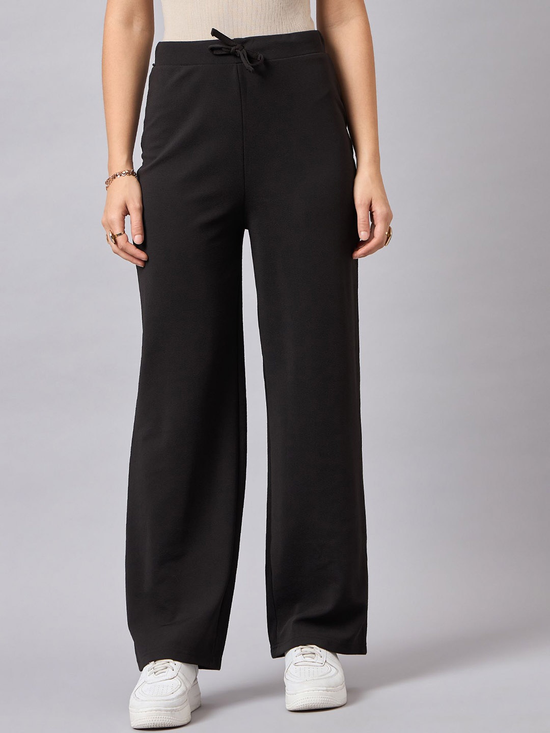 

The Roadster Lifestyle Co. Black Women Classic High-Rise Wrinkle Free Parallel Trouser