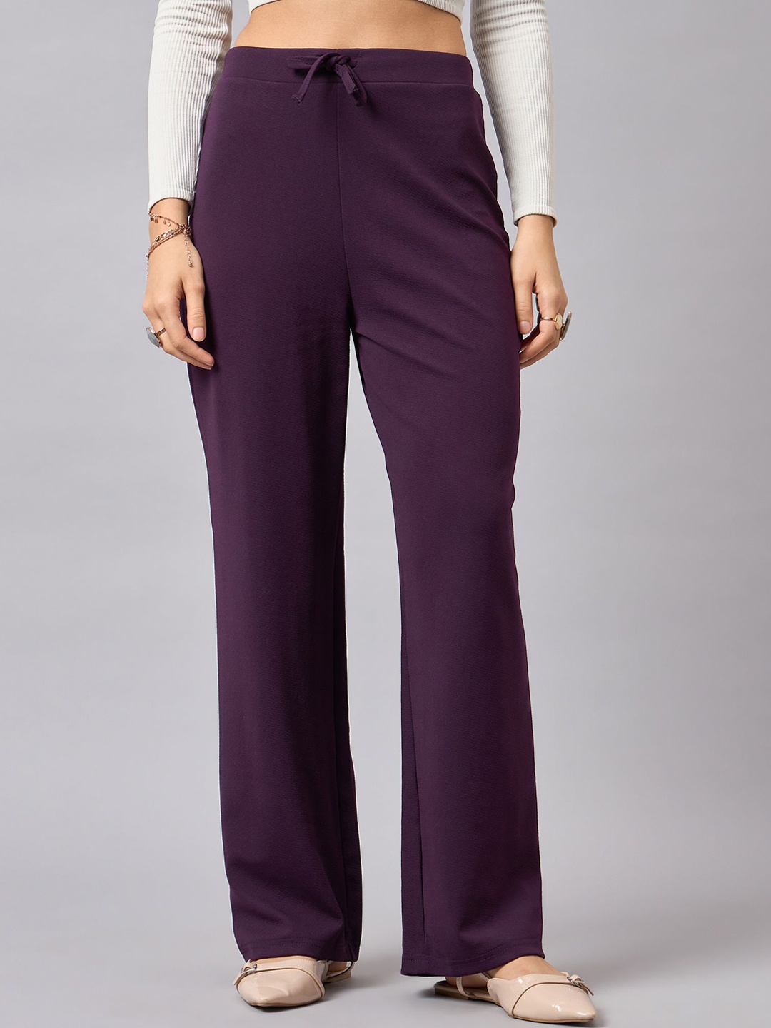 

The Roadster Lifestyle Co. Purple Women Classic High-Rise Wrinkle Free Parallel Trouser