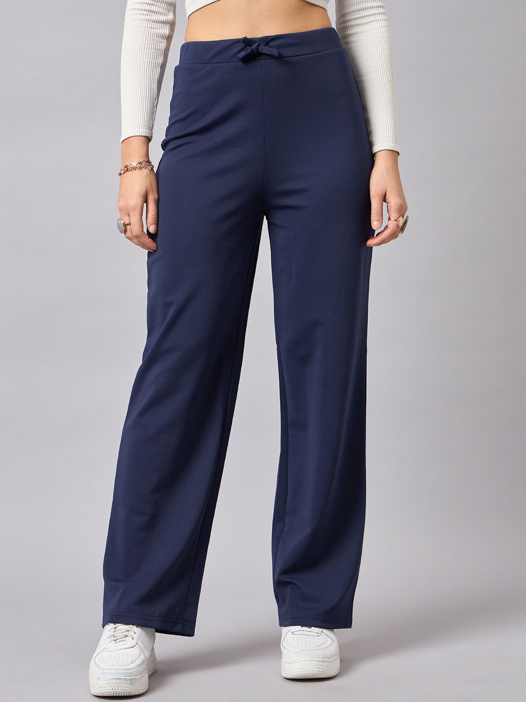 

The Roadster Lifestyle Co. Blue Women Classic High-Rise Wrinkle Free Parallel Trouser