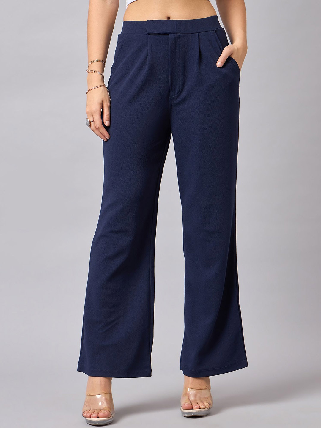 

The Roadster Lifestyle Co. Women Blue High-Rise Regular Trousers